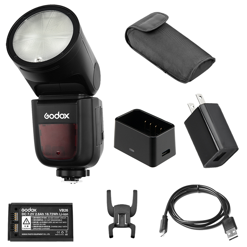 Flash Godox V1-N para Nikon con batería VB26 y cargador